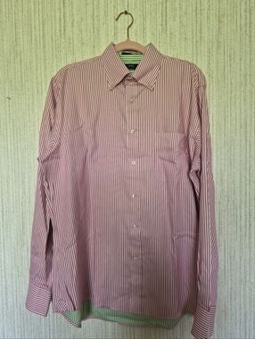 LINCS Mens Size Large Pink And White Striped Button-Up Dress Shirt